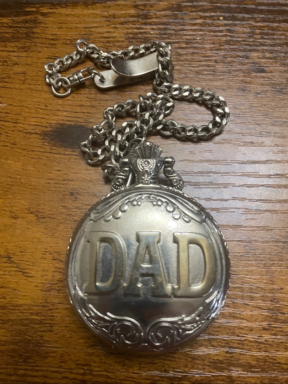 Engraved 'DAD' Silver-Tone Pocket Watch Necklace